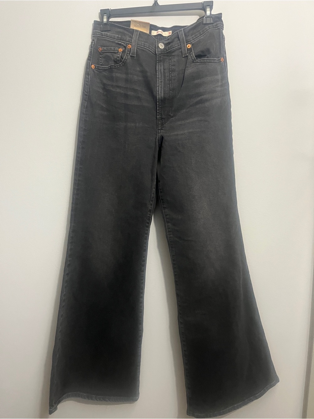 Levi's Ribcage Bell High Rise Wide Leg Black Flare Denim Jeans Size 29x31 NWT